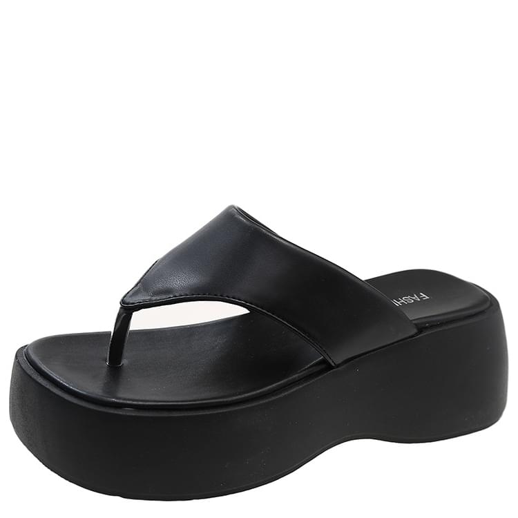 Platform High Flip Flops Middle Heel Slippers 6cm Black