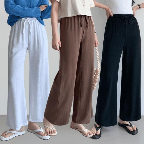 Roth Linen Waist Banding Wide Pants P000BLTK (Ships Today)