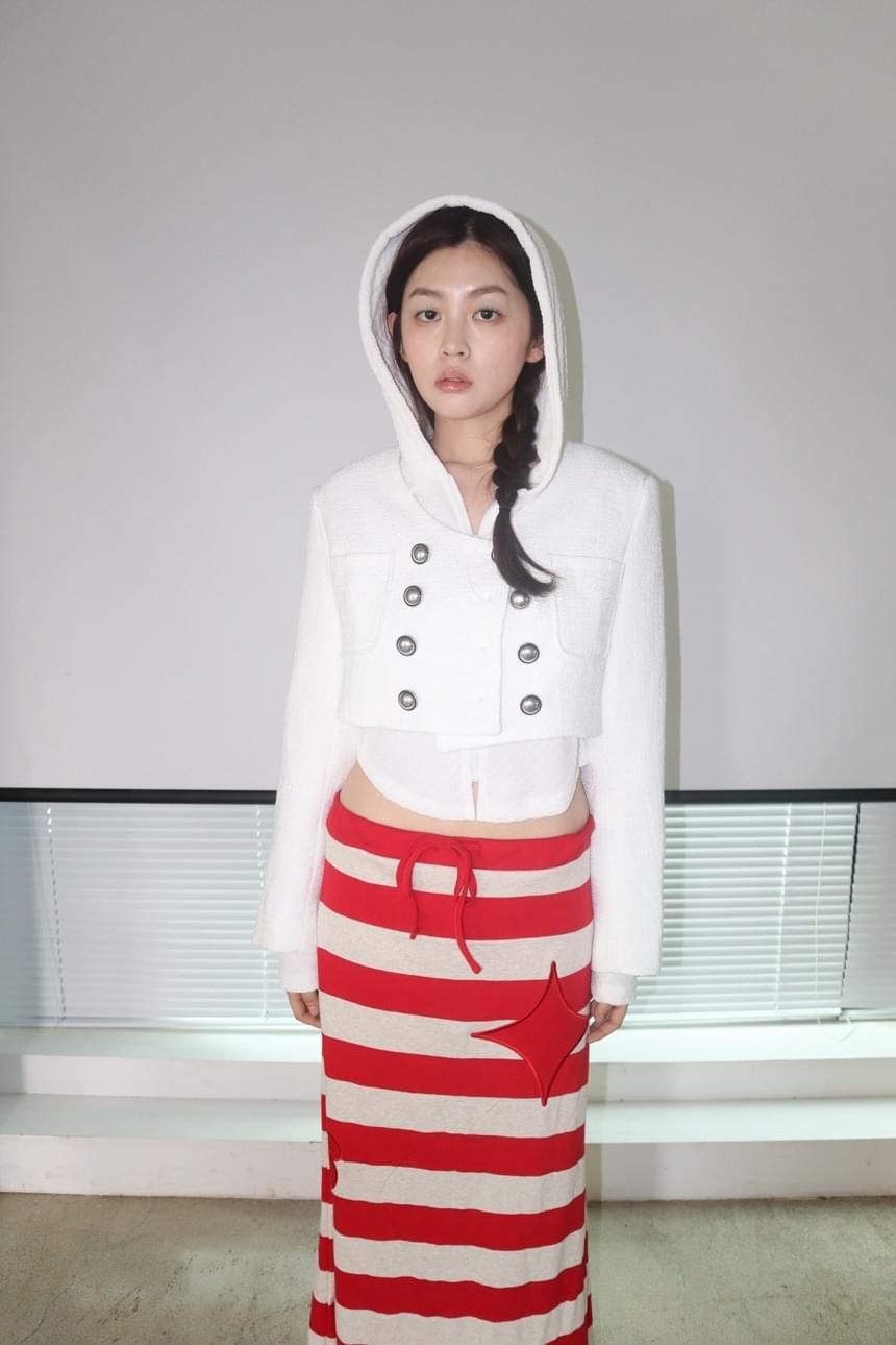 Double-button cropped tweed jacket
