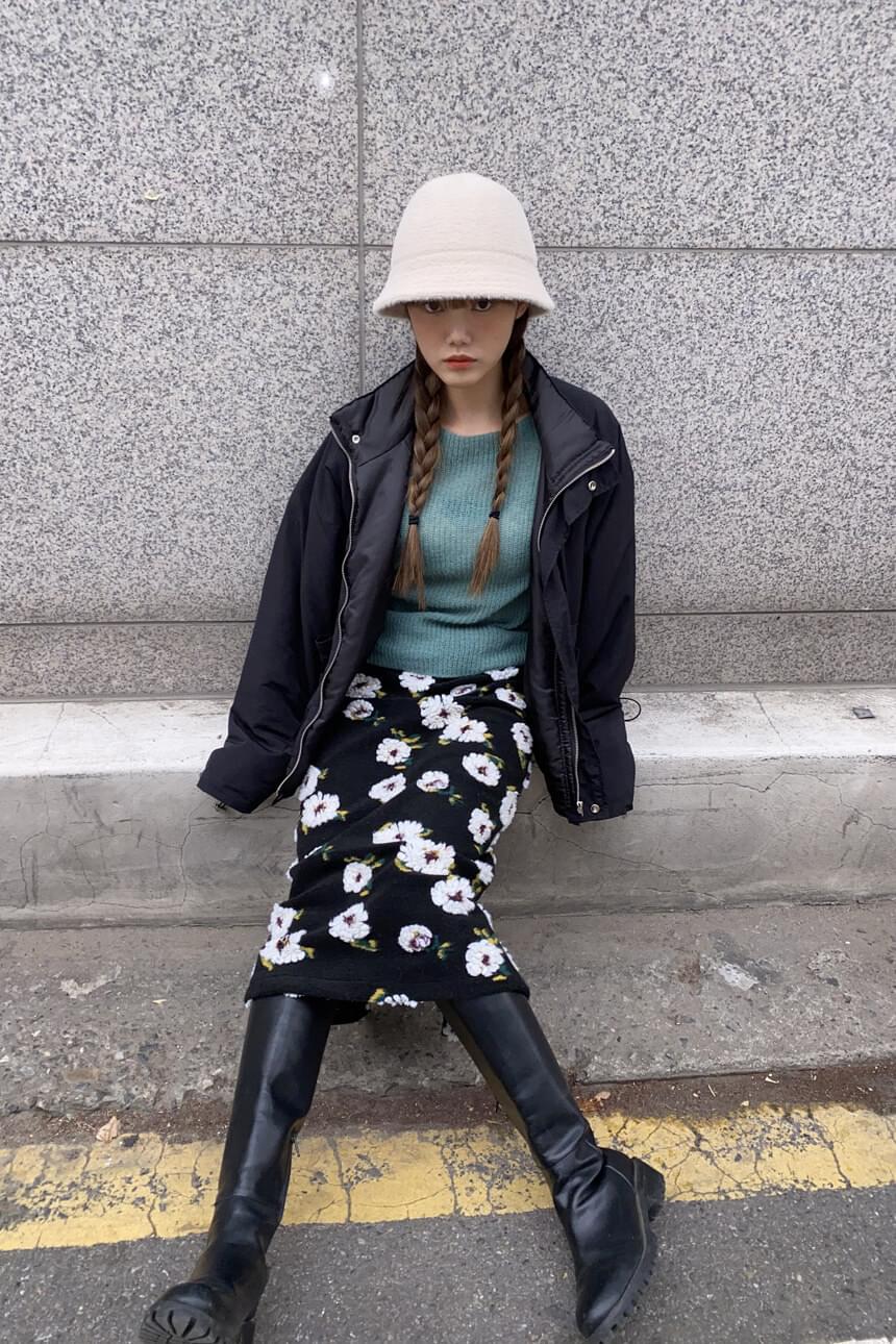 Flower Knitwear Long Skirt