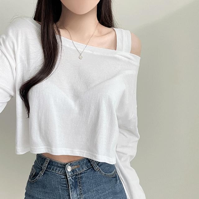Sexy off-shoulder string cropped summer long-sleeved tee