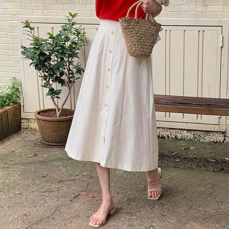 Flare Skirt Bonella Cotton Banding Slit Long Skirt