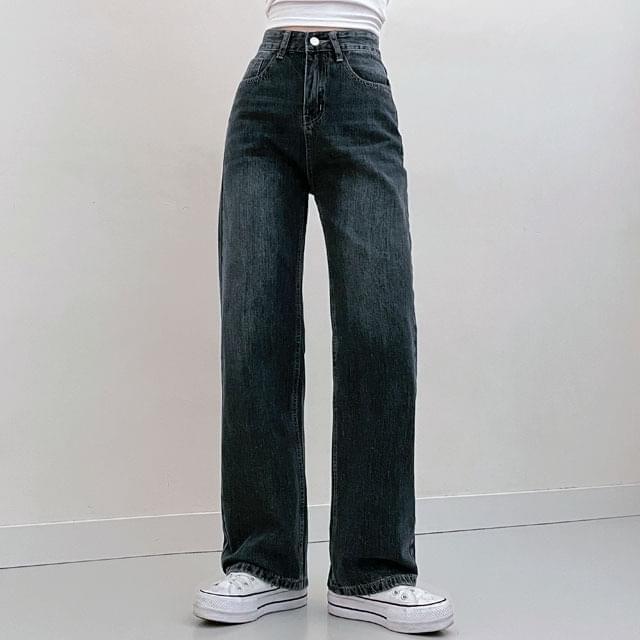 4 Seasons West Faded Denim Semi-Wide Long Pants (Ships Today)