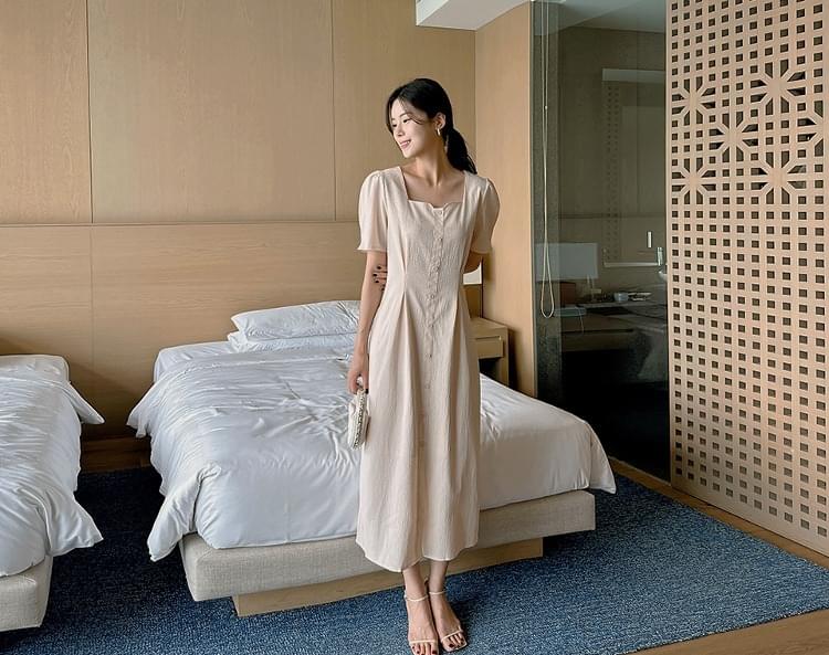 Chiconian pintuck pleated heart neck long Dress