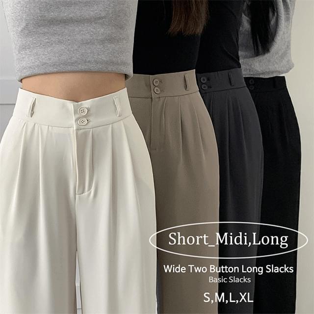 Short, Basic, Long/Choose Length] K-L Two Button High Waist Wide Two Pintuck Slacks [Short Pants/Spring Slacks/Office Look/Guest Look/Cherry Blossom (Ships Today)