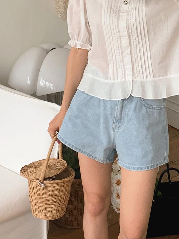 Land Light Blue Summer Cotton High Waist Jeans Shorts Pants