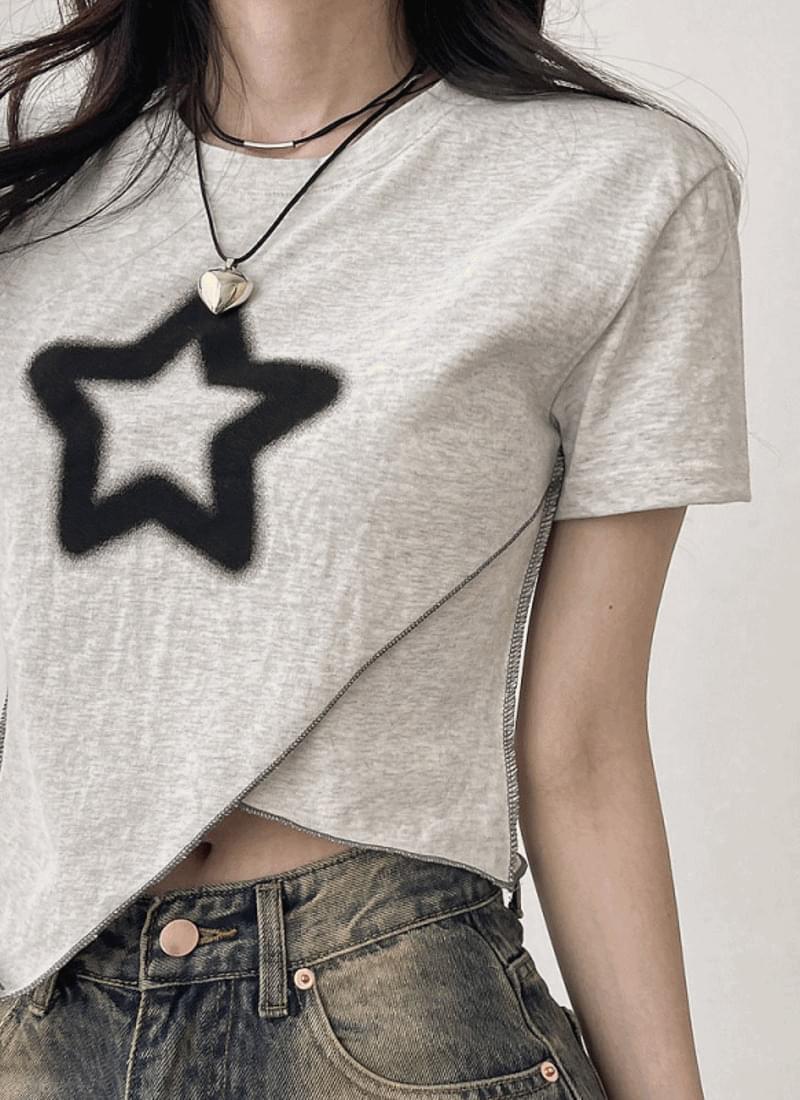 Unique painting star barrage short sleeve cropped t-shirt 3color