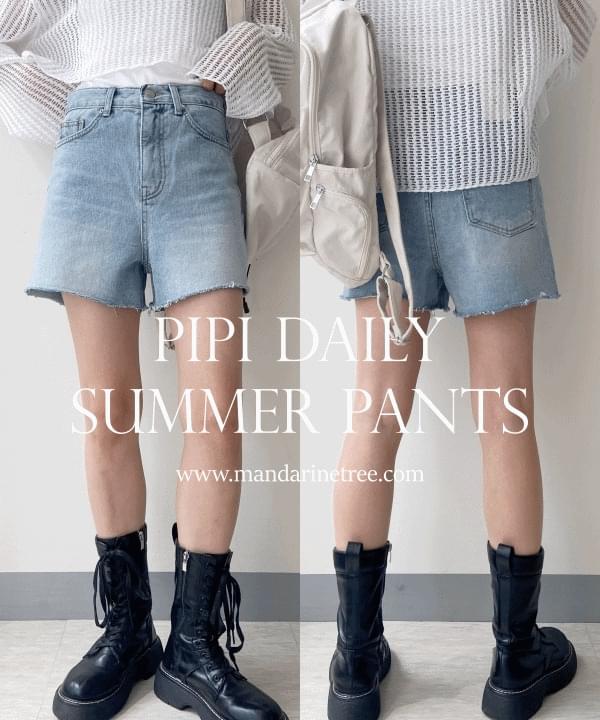 PP 4 part wide hem cutting light blue denim Light Blue 1 color