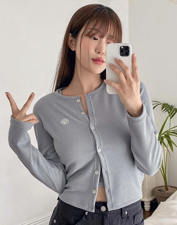 Logo 修身針織開衫+無袖背心SET (當日出貨)