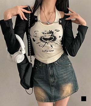 키치타투, 홀터넥 프린팅 나시 체인 볼레로 세트