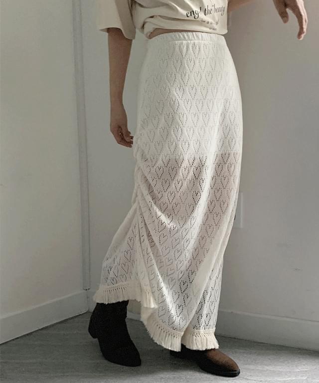 Melissen Fringe Punching Lace Long Skirt - 2 color