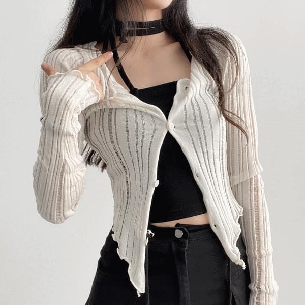 Vintage beach see-through swallow crop cardigan 3color (Ships Today)