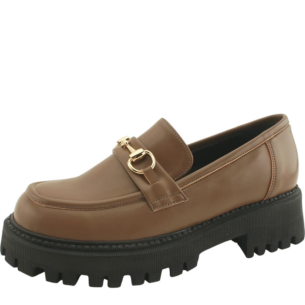 Domestic production classic chain high heel loafer 5cm brown