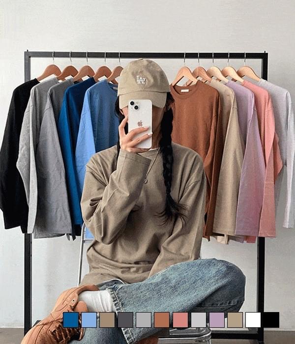 Simple basic plain slit layered loose Loose-fit long sleeve t-shirt that is great to use anywhere