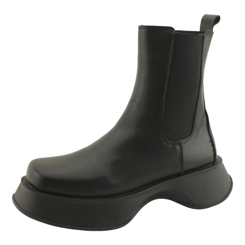 High heel mid heel Chelsea banding ankle boots black