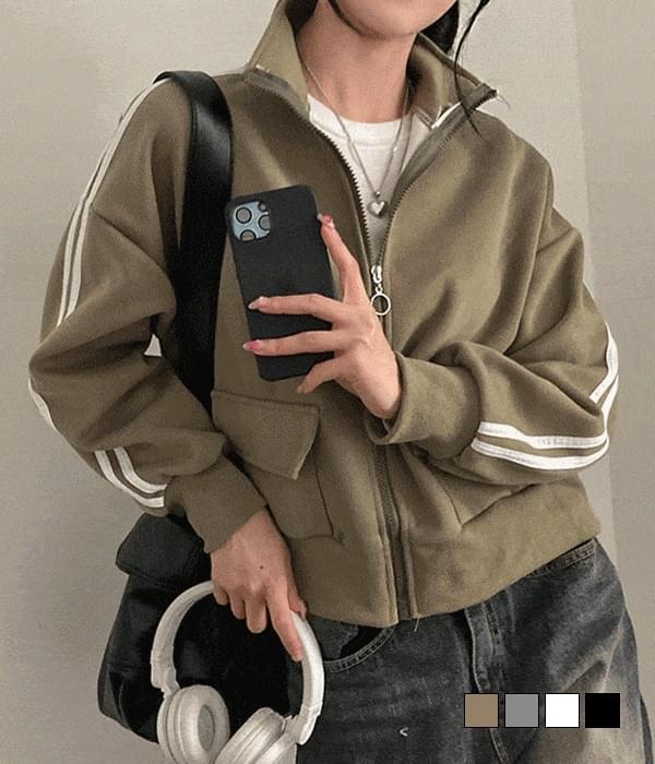 데일리핏, 꾸안꾸 배색 라인 하이넥 트레이닝 집업 점퍼