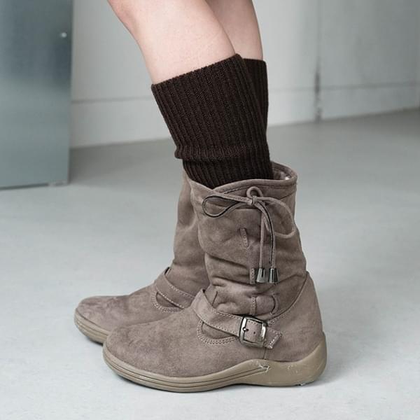 suede shirring ribbon boots