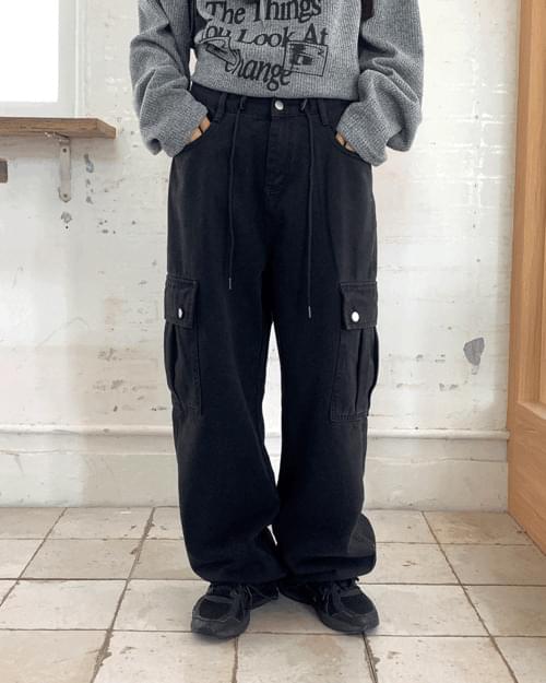 【WONDER WONDER】Jackter Vintage Cargo String Wide Denim PT wonderwonder - Jackter Vintage Cargo String Wide Denim Pants