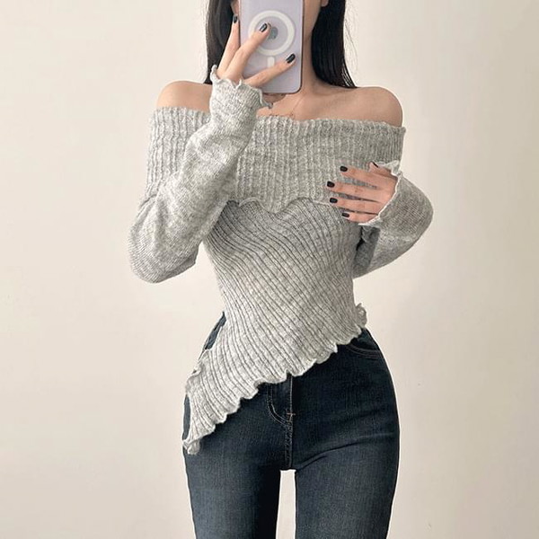 Mary Unbal Off Shoulder Knitwear Tee