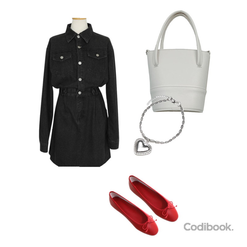 WONLOG 미에르 플랫(shoes),heyrozy pebble - 스티치토트백bag,RIGHT HERE 하트 펜던트 밥풀 볼 체인 팔찌 WBR87 W등을 매치한 코디
