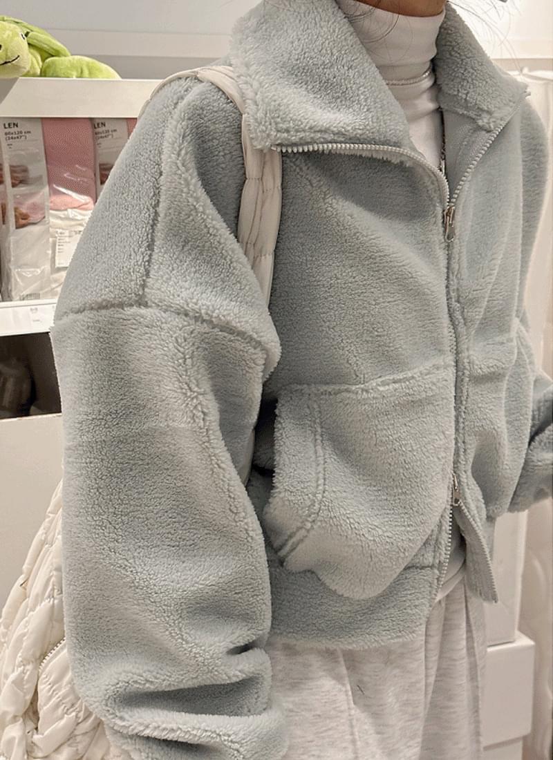 양털 뽀글이 후리스 하이넥 크롭 점퍼 4color