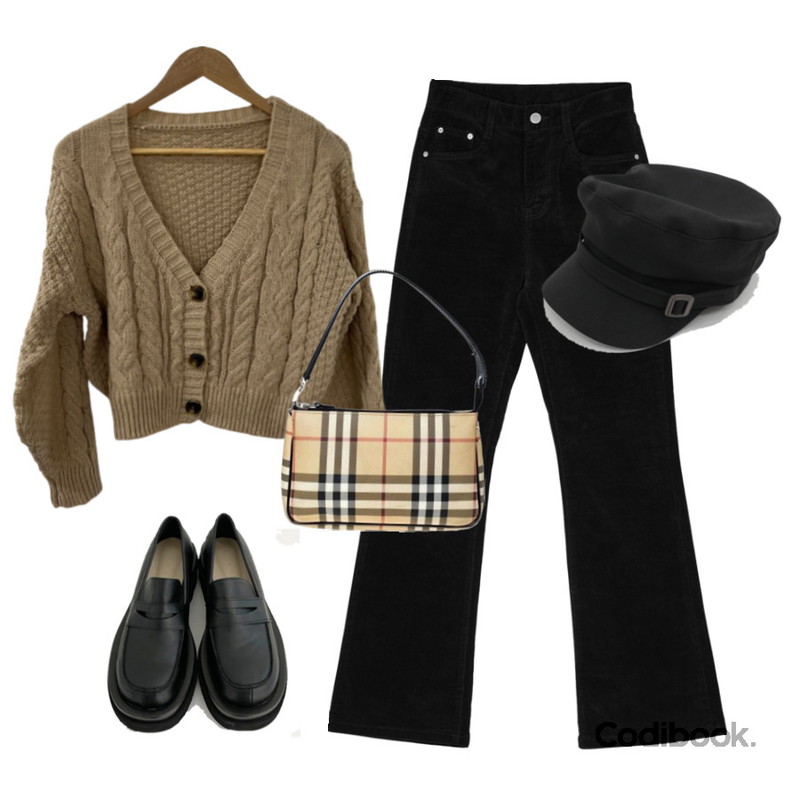 CLOSECLIP 테피 플랫폼 로퍼,DAILYJOU 소너 버클 마도로스 캡 - 3 color,porterna 포이 코듀로이 트라우저등을 매치한 코디