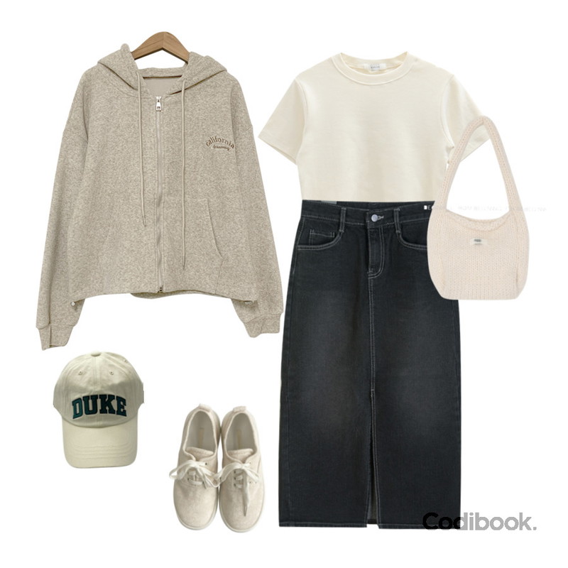 DAILYJOU 키튼 스니커즈 - 4 color,DAILYJOU 듀케 레터링 볼캡 - 6 color,MAGLE 프리미엄 타올 후드 집업 - 3 color등을 매치한 코디