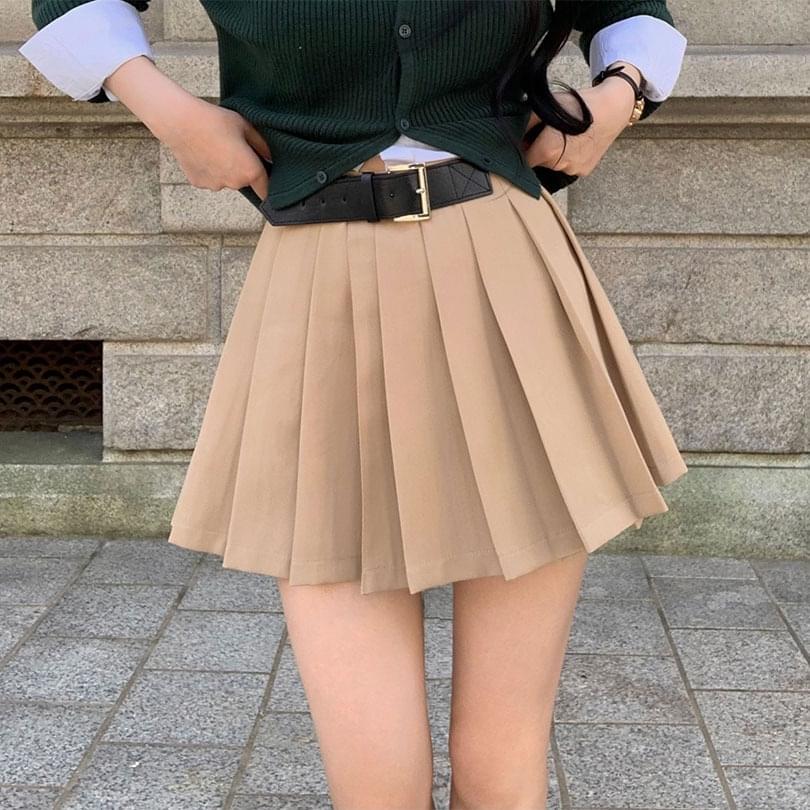 Belt A-line Pleats Wrap Mini Skirt 裙子