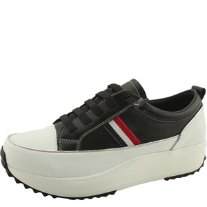 Cowhide banding lace-up three-stripe high heel sneakers 5cm black