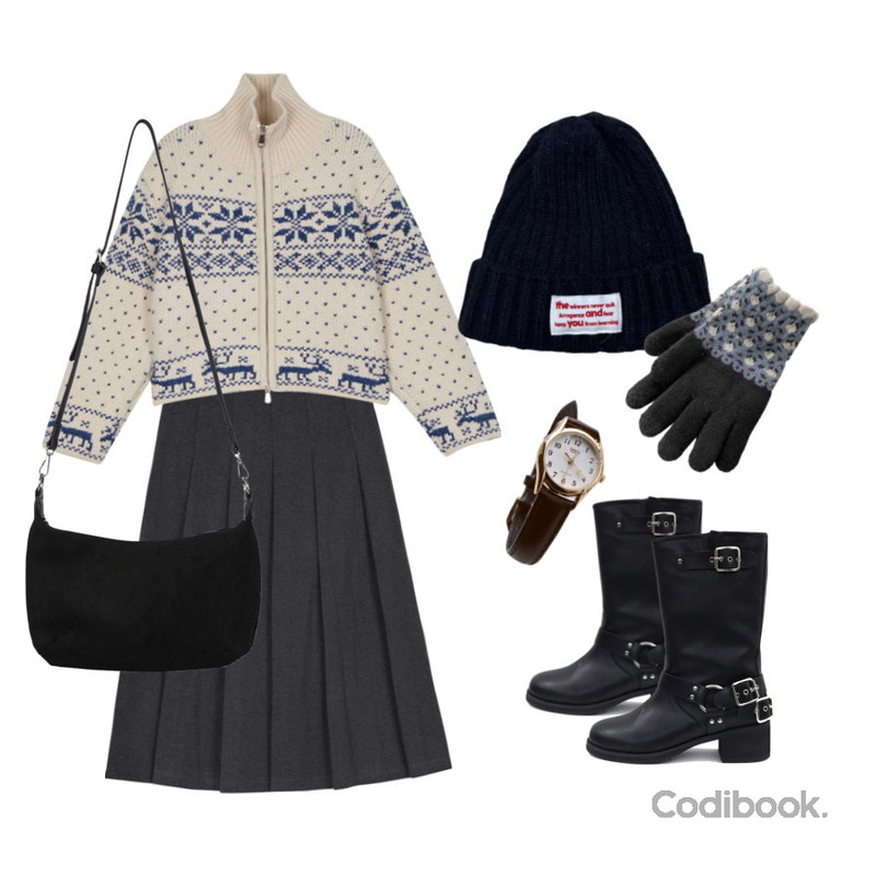common unique 카시오 엔틱 레더 시계,kim9hope winter story gloves,byclothes 알파카 레터링 비니등을 매치한 코디