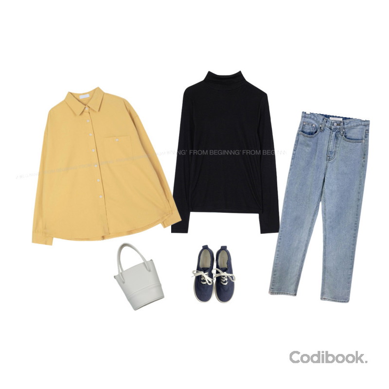 DAILYJOU 키튼 스니커즈 - 4 color,heyrozy pebble - 스티치토트백bag,From Beginning 바트망 컬러워싱포켓셔츠(4color)등을 매치한 코디