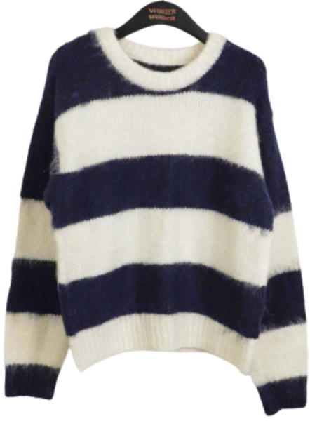 Mayo Wool Striped Angora Semi Crop Knitwear