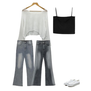 니트,슬리브리스,데님 코디