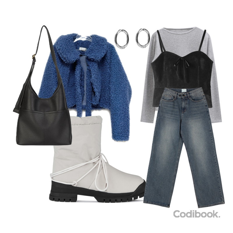 RIGHT HERE 베이직 볼드 링 귀찌 3size EZ73 W,tipssy Curly ribbon jacket (3color),porterna 로비 패딩 부츠등을 매치한 코디