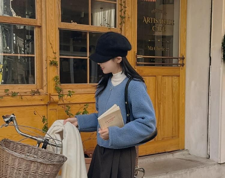 Dumbetine fleece no-collar zip-up jacket