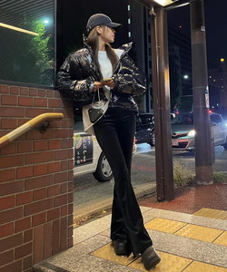 Veloa slit velvet corduroy golden Flared leggings banding raised Fleece-lined mink mink Fleece-lined pants