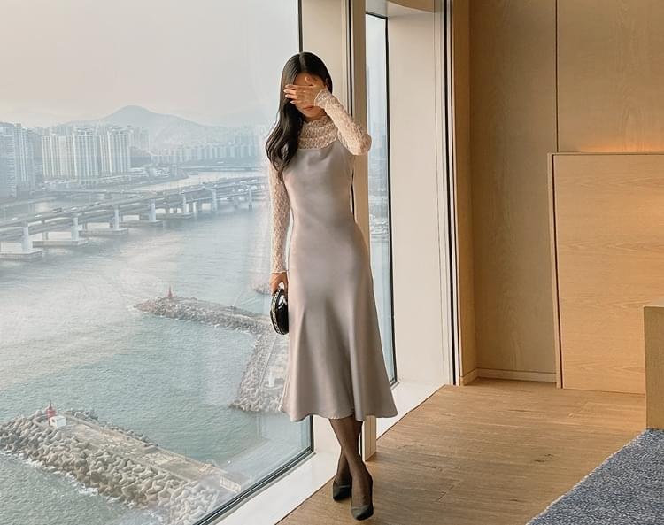 Steline satin flare bustier long Dress