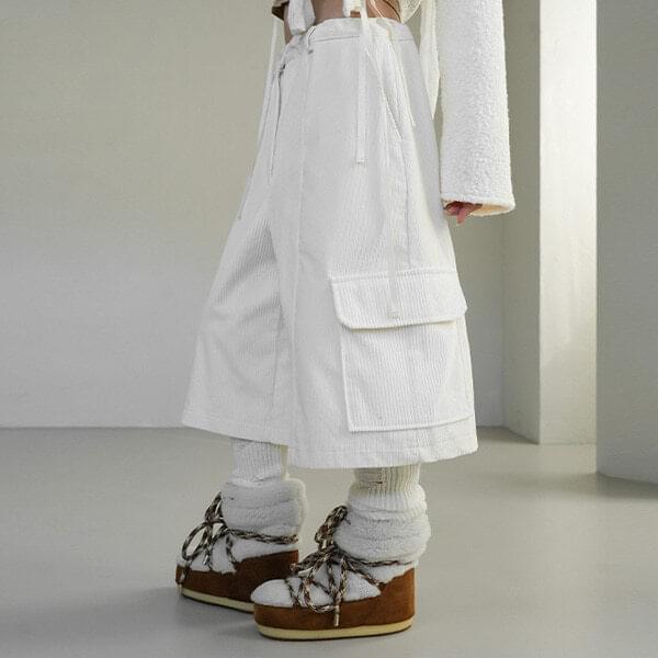 Mix corduroy cargo half pants