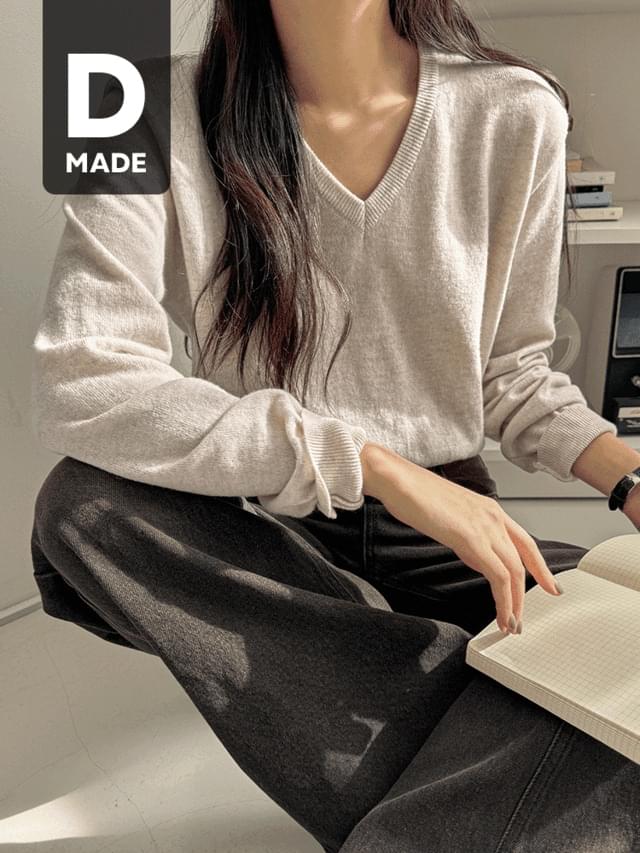 빅사이즈 55-99 로이나 캐시미어 울 브이넥 크롭 긴팔 니트