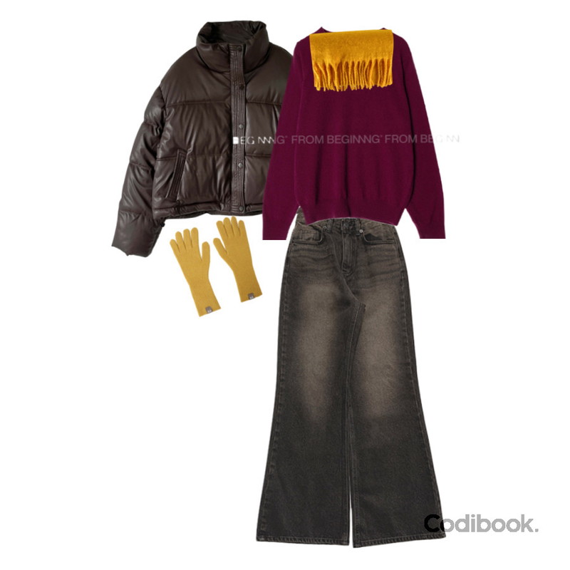 ENVYLOOK 터치니트글로브,heyrozy allie - 비비파스텔무지muffler,From Beginning 페트너 라쿤울라운드니트 (7color)등을 매치한 코디