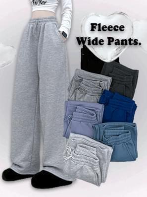 *Planned plain pastel Fleece-lined wide banding long pants