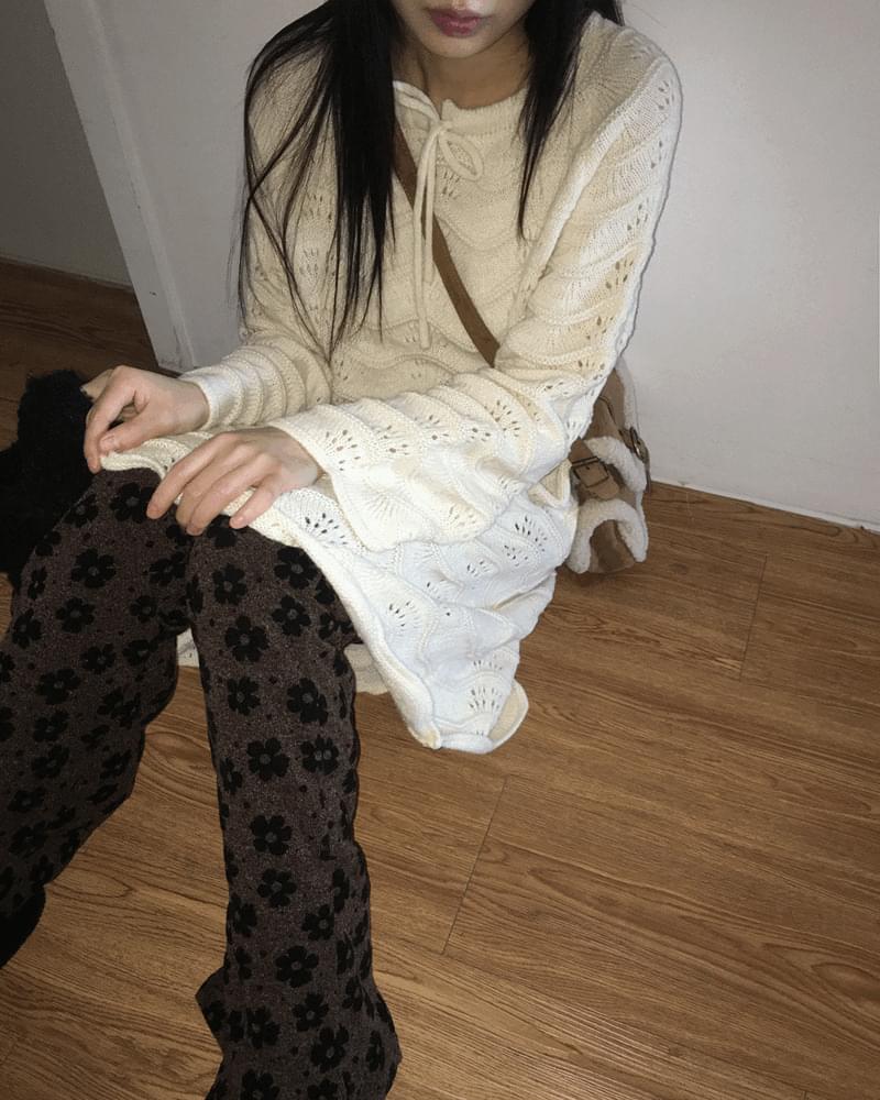 Roner Vintage Floral Flared Knitwear Pants