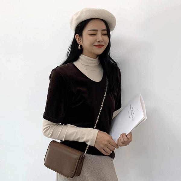 미미 벨벳 유넥 반팔티 (4color)