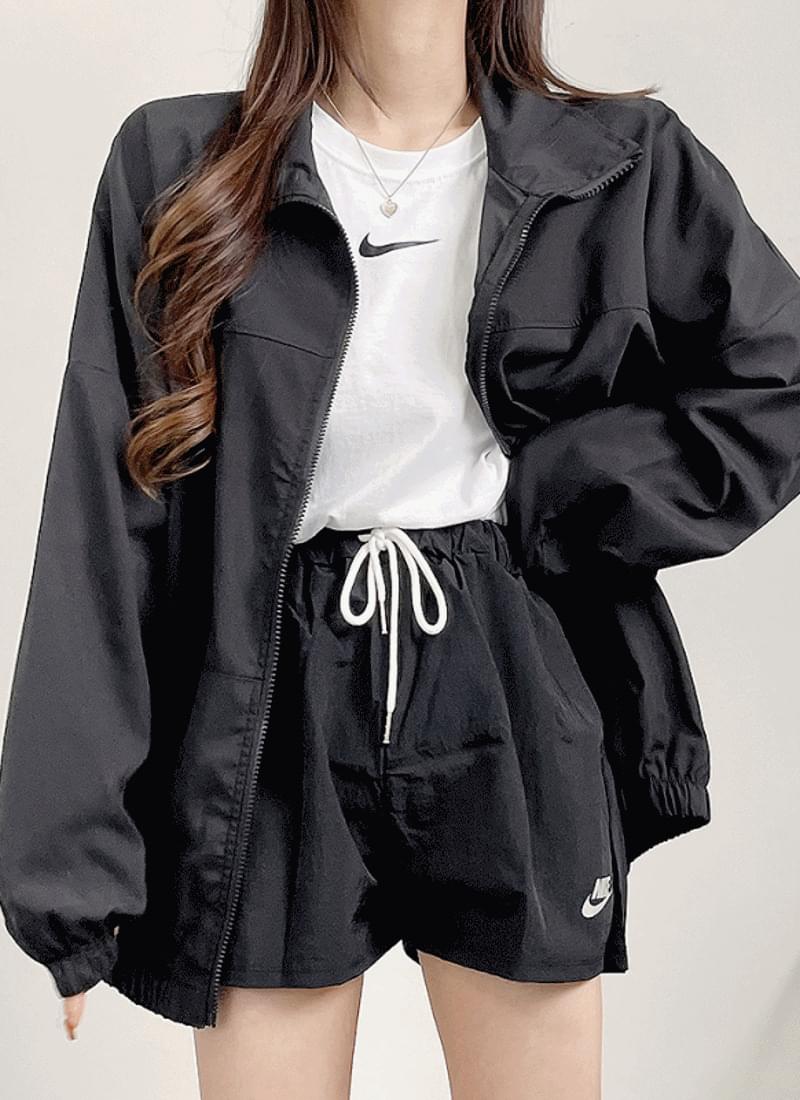 바스락 하이넥 밴딩 오버핏 베이직 바람막이