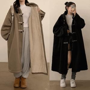 포근한, 스카시 양털 안감 떡볶이 후드 오버핏 롱 코트 (2color)