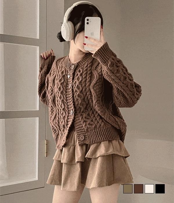 Pepper salt, Twisted cable thick Knitwear cardigan