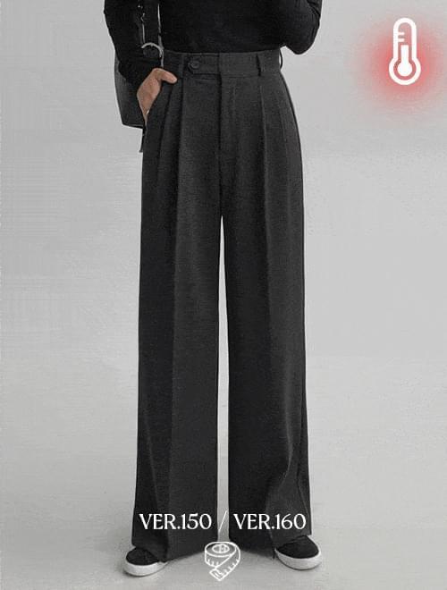 Pin tuck Fleece-lined wide long slacks - short women/select length/3 colors/4 sizes (Ships Today)