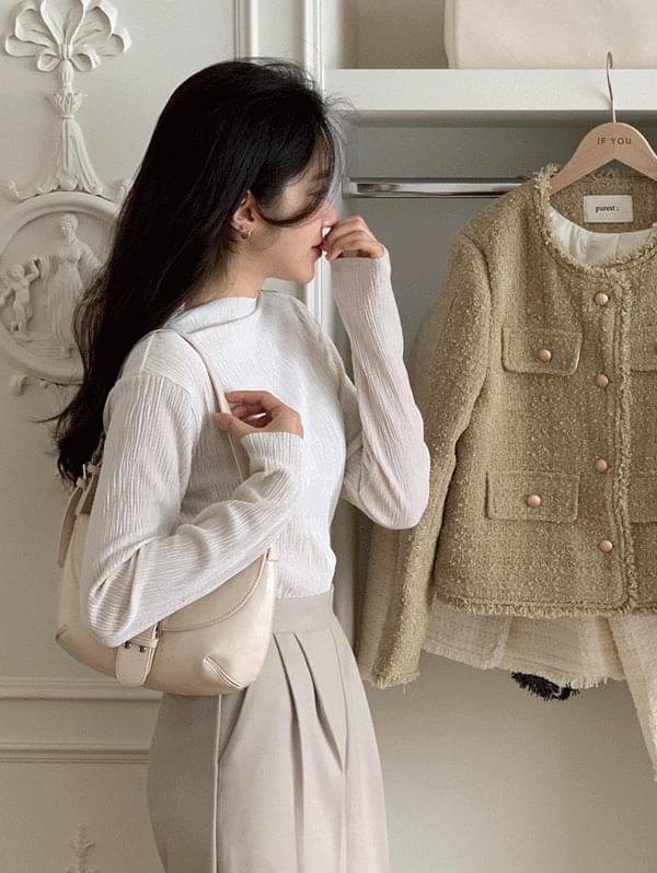 Liezel velvet pleated half-neck Turtleneck t-shirt - 3 colors