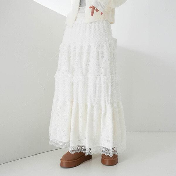 Bien peach lace long skirt (Ships Today)