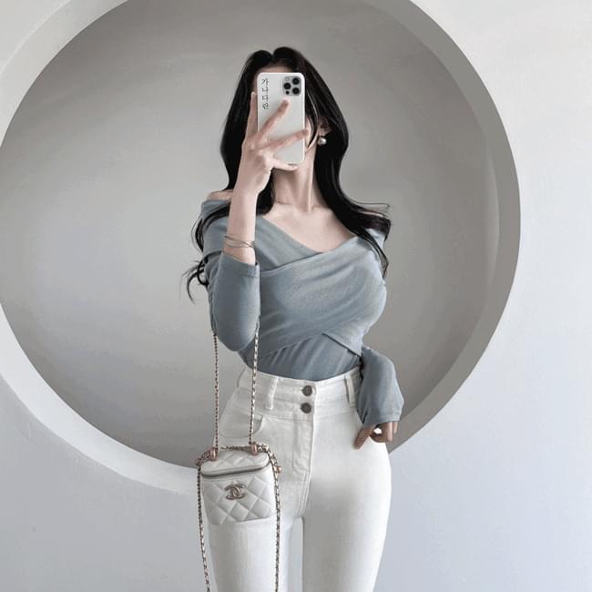 Canadian slim fit Spandex off shoulder lip neck wrap twisted tee 4 colors
